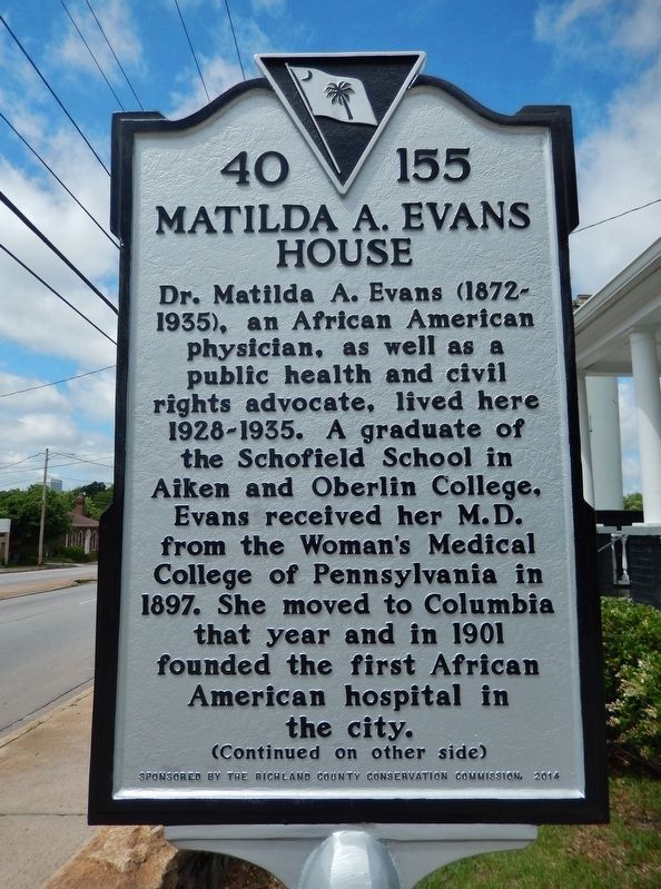 Matilda A. Evans House Marker (<i>side 1</i>) image. Click for full size.