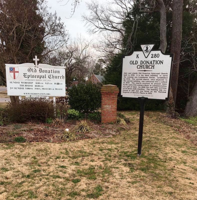 Old Donation Church Marker (new location). Click for full size. Old Donation Church Marker (new location) image. Click for full size.