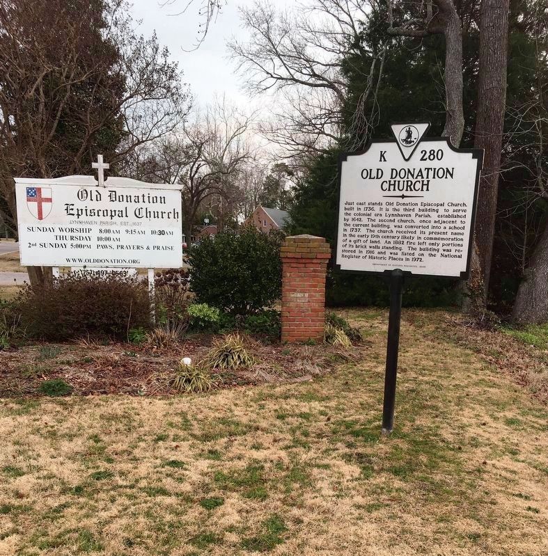 Old Donation Church Marker (new location) image. Click for full size.