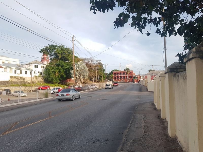 A view of some of the buildings in the Barbados Garrison, mentioned in the marker text image. Click for full size.