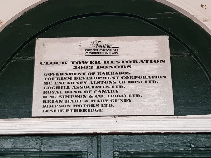 A dedication plaque for the 2003 restoration of The Main Guard's iconic tower image. Click for full size.