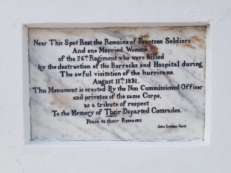 Monument to Those Lost in the 1831 Hurricane Marker. Click for full size. Monument to Those Lost in the 1831 Hurricane Marker image. Click for full size.