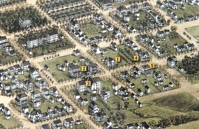 Marker detail: Camille Drie's bird's eye view of the city of Columbia, South Carolina 1872 image. Click for full size.