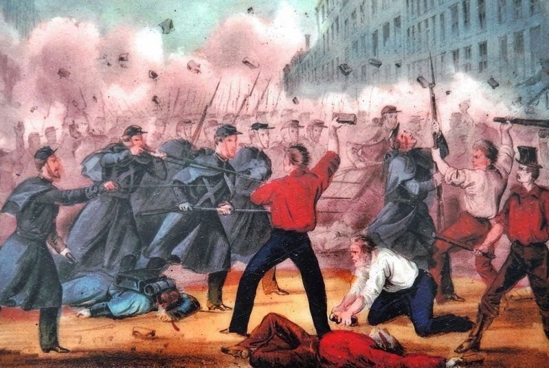 Marker detail: Massachusetts troops entering Baltimore<br>c. 1861 image, Touch for more information