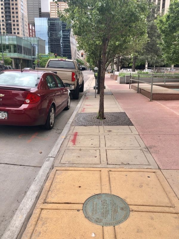 View of Coal Miner's Daughters Marker in sidewalk looking south. image. Click for full size.