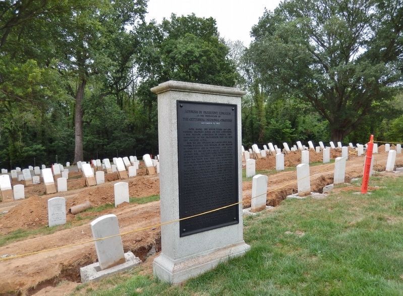 Address by President Lincoln Marker<br>(<i>wide view • surrounding grounds under repair</i>) image. Click for full size.