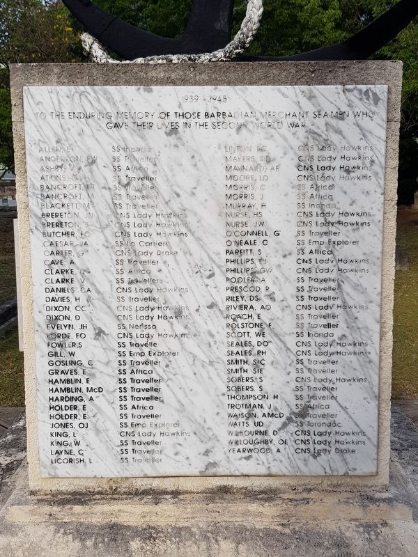 Memorial to Barbadian Merchant Seamen of World War II Marker image. Click for full size.