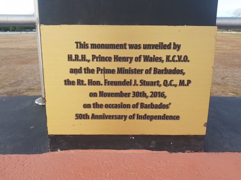The dedicatory plaque of the Barbados Independence Monument image. Click for full size.