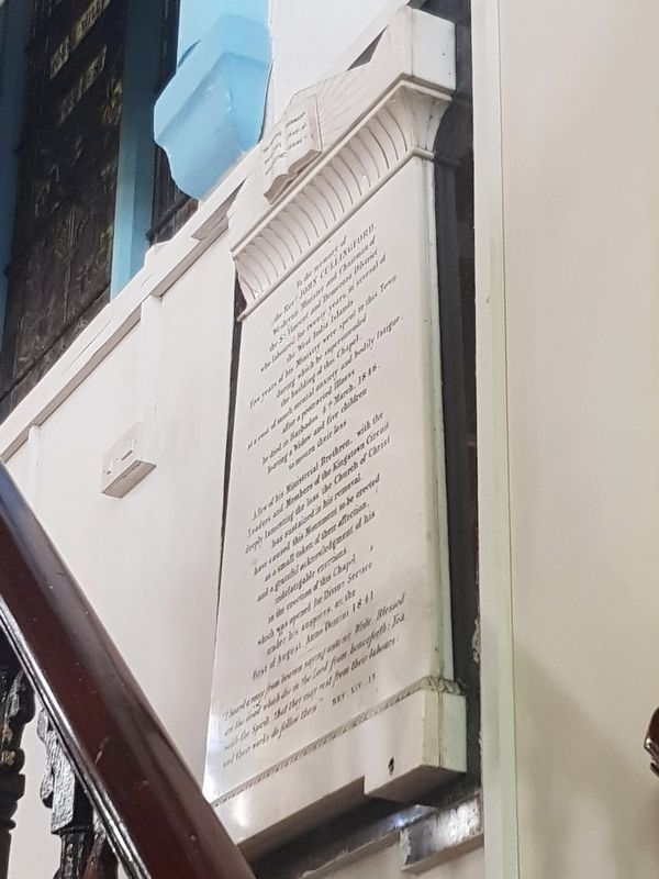 The plaque dedicated to John Cullingford, right of the altar at the Kingstown Methodist Church image. Click for full size.