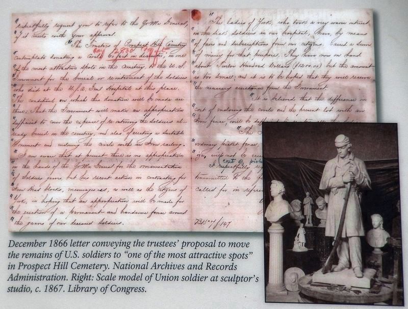 Marker detail: December 1866 letter (top)<br>Scale model of Union soldier (right) image. Click for full size.