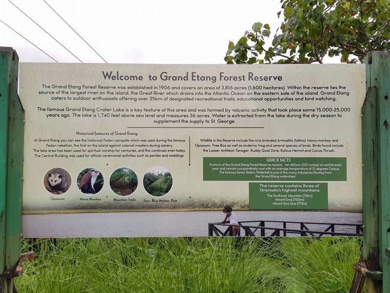 Welcome to Grand Etang Forest Reserve Marker image. Click for full size.