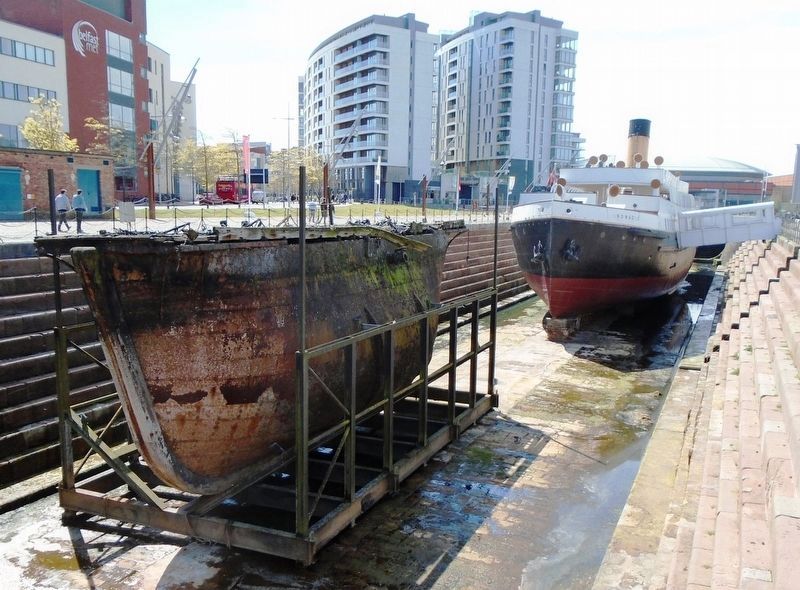 Caisson and SS <i>Nomadic</i> in Hamilton Graving Dock image. Click for full size.