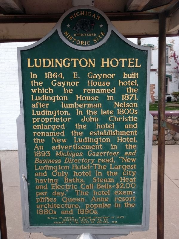 Ludington Hotel Marker image. Click for full size.