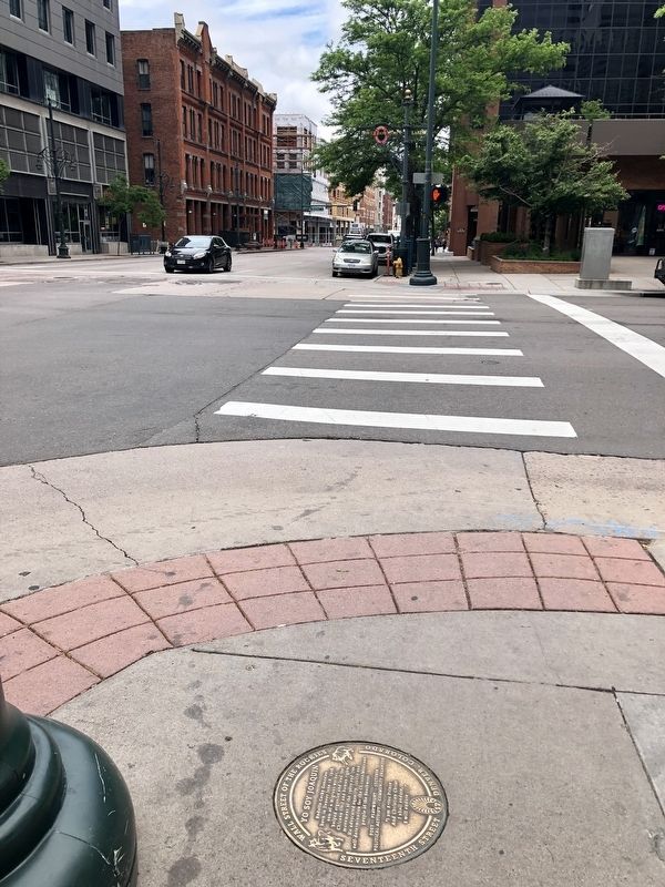 Yo Soy Joaquin Marker on sidewalk looking North.. Click for full size. Yo Soy Joaquin Marker on sidewalk looking North. image. Click for full size.