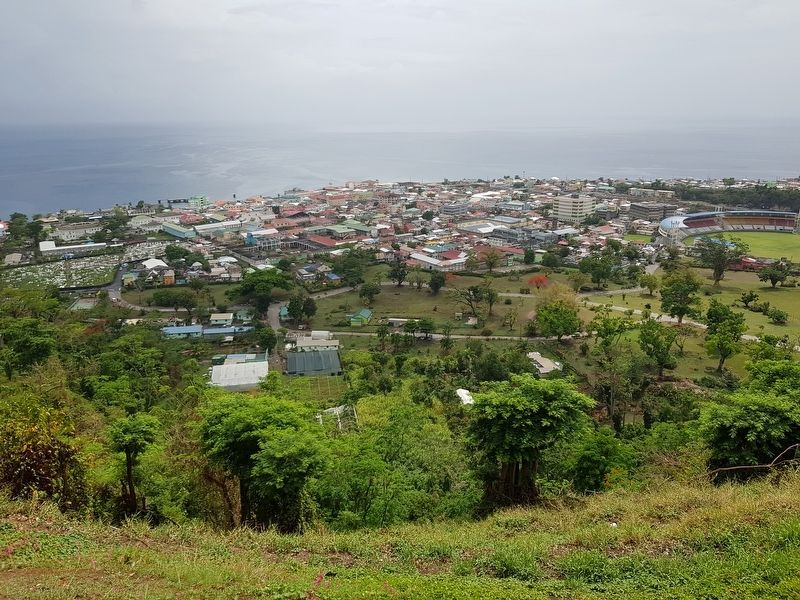 A view of Roseau from the Morne Bruce Garrison Marker image. Click for full size.
