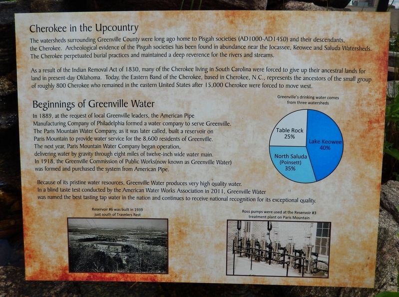 Cherokee in the Upcountry / Beginnings of Greenville Water Marker image. Click for full size.