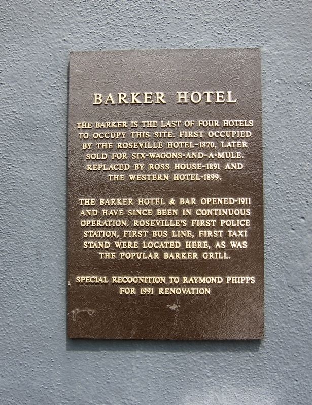 Barker Hotel Marker image. Click for full size.