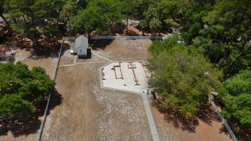 Lightkeepers' house foundataion & outbuildings as seen from atop the lighthouse. Click for full size. Lightkeepers' house foundataion & outbuildings as seen from atop the lighthouse image. Click for full size.