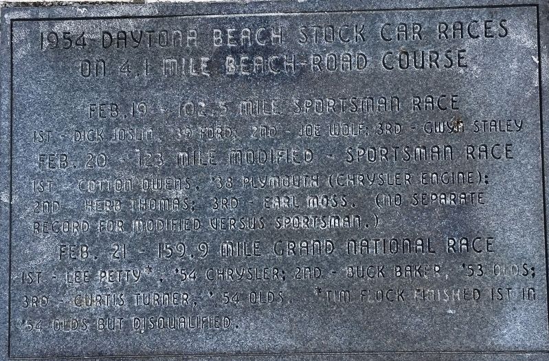1954 Daytona Beach Stock Car Races Marker. Click for full size. 1954 Daytona Beach Stock Car Races Marker image. Click for full size.