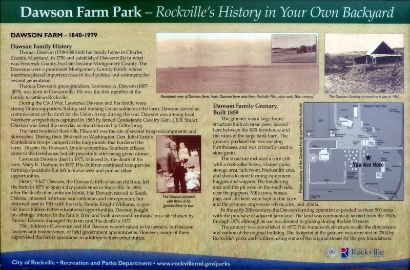 Dawson Farm - 1840-1979 Marker. Click for full size. Dawson Farm - 1840-1979 Marker image. Click for full size.
