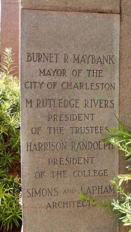 College of Charleston Gymnasium Cornerstone<br>(<i>located adjacent to marker</i>) image. Click for full size.