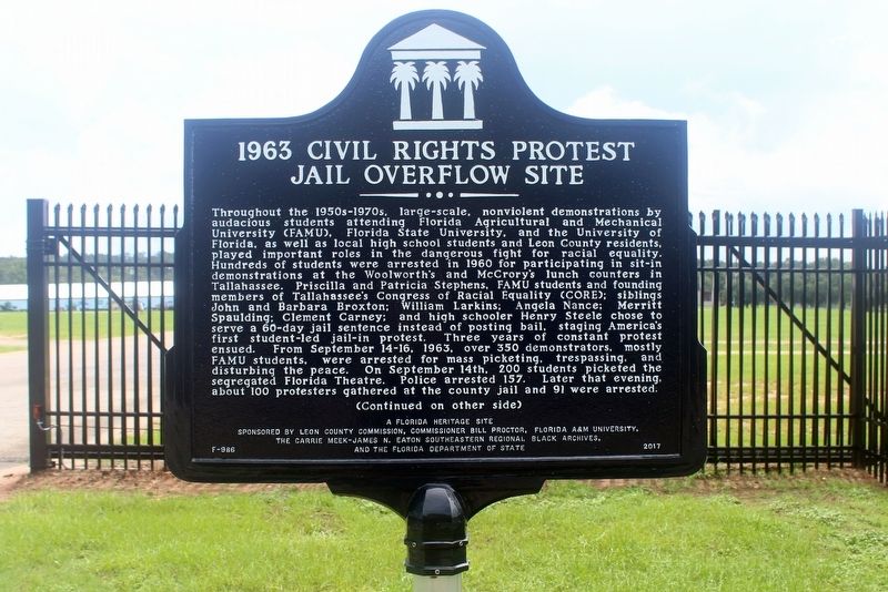1963 Civil Rights Protest Jail Overflow Site Marker-Side 1 image. Click for full size.