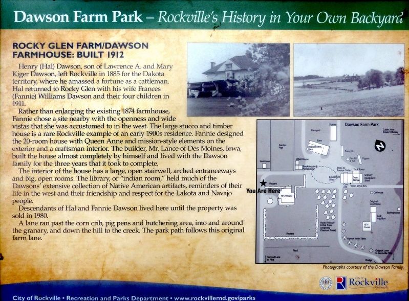 Rocky Glen Farm/Dawson Farmhouse: Built 1912 Marker. Click for full size. Rocky Glen Farm/Dawson Farmhouse: Built 1912 Marker image. Click for full size.