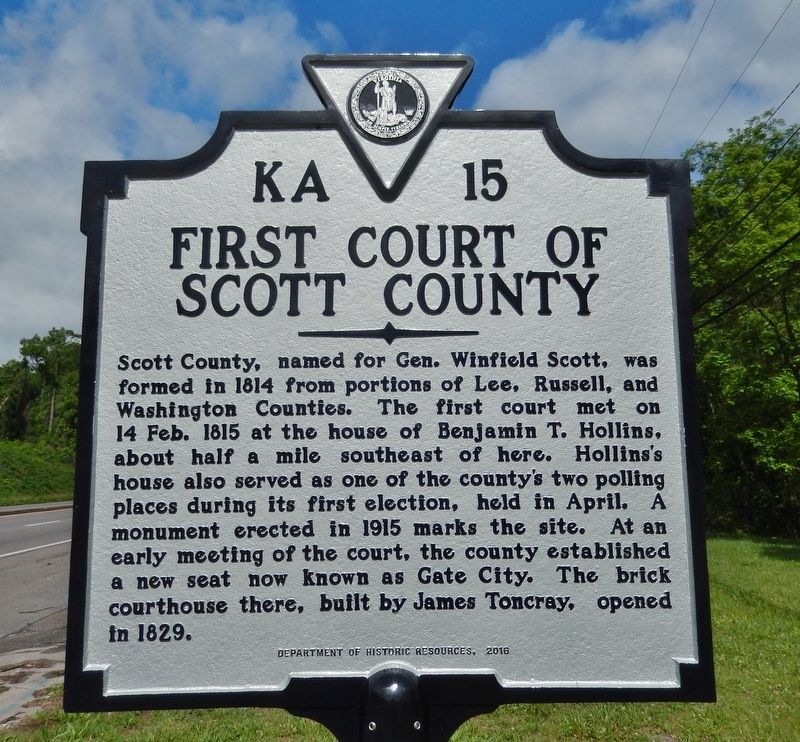 First Court of Scott County Marker image. Click for full size.