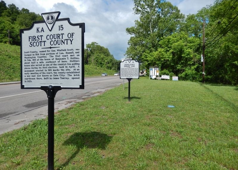 Scott County Court Marker<br>(<i>US Hwy 23 on left; 4th from west of 5 markers at this location</i>) image. Click for full size.