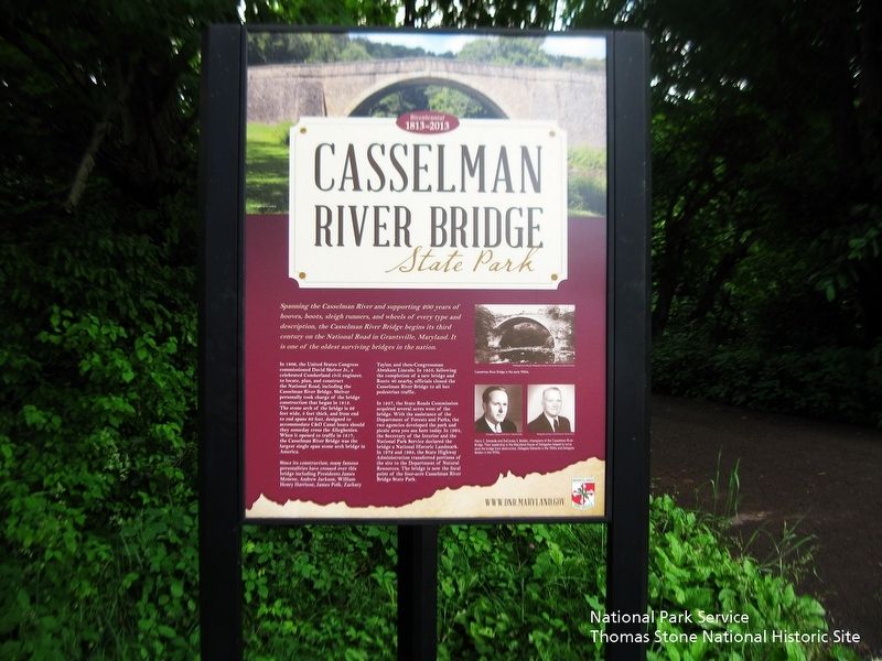 Casselman River Bridge State Park Marker at east end of bridge. image. Click for full size.