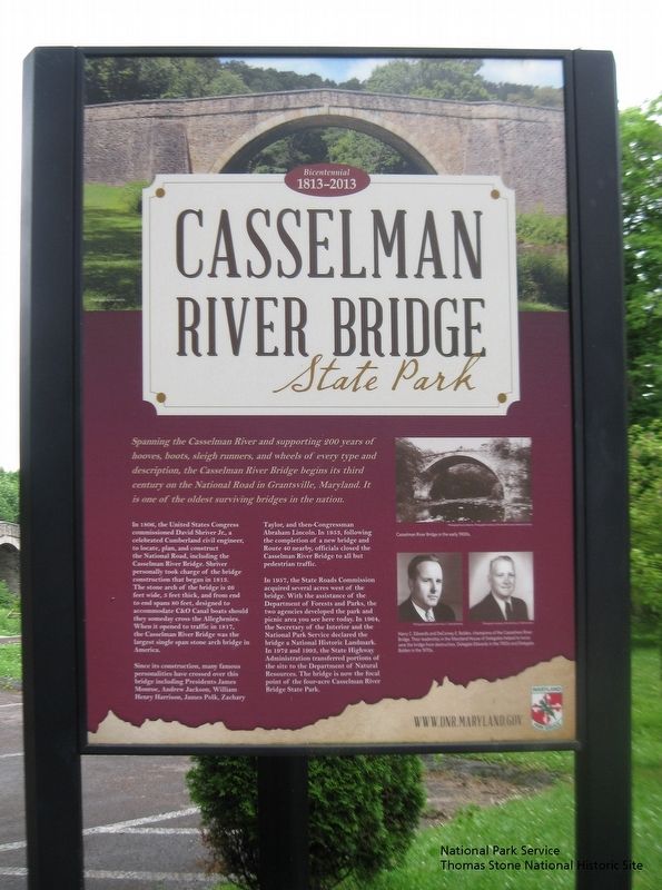 Casselman River Bridge State Park Marker at east end of bridge. image. Click for full size.