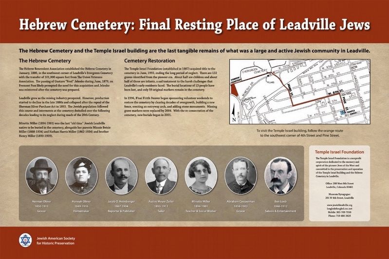 Hebrew Cemetery: Final Resting Place of Leadville Jews Marker (not photo of marker). image. Click for full size.