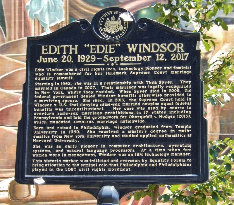 Edith "Edie" Windsor Marker. Click for full size. Edith "Edie" Windsor Marker image. Click for full size.