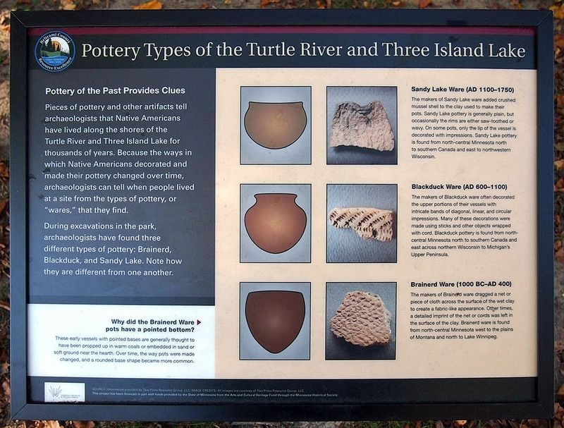 Pottery Types of the Turtle River and Three Island Lake marker image. Click for full size.