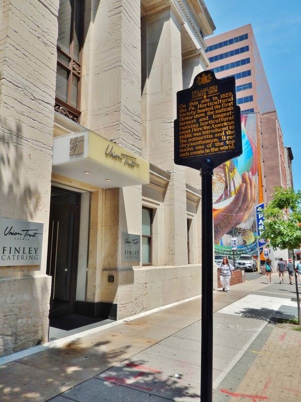 Philadelphia Flower Show Marker<br>(<i>tall view • looking east along Chestnut Street</i>). Click for full size. Philadelphia Flower Show Marker<br>(<i>tall view • looking east along Chestnut Street</i>) image. Click for full size.