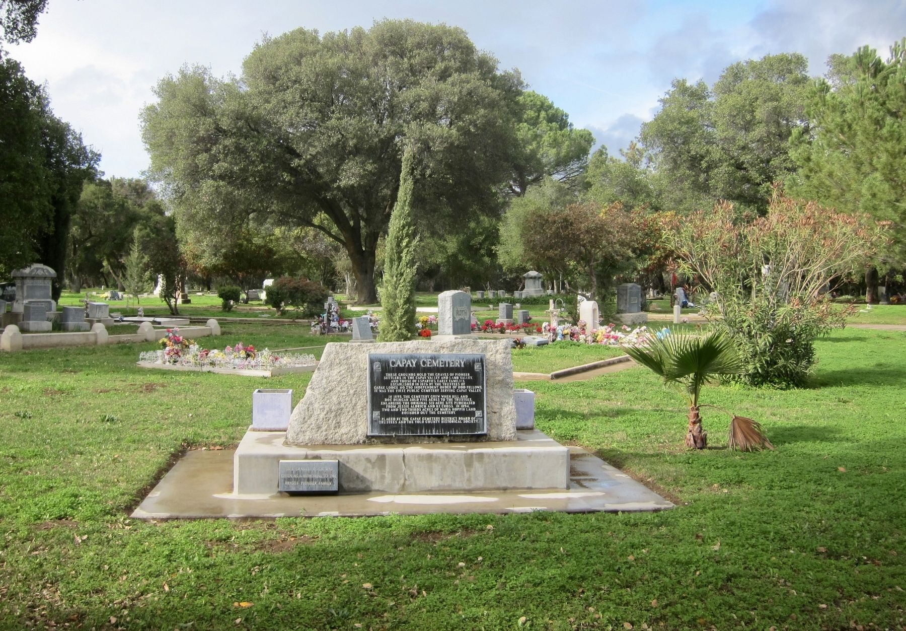 Capay Cemetery Marker - wide view image. Click for full size.
