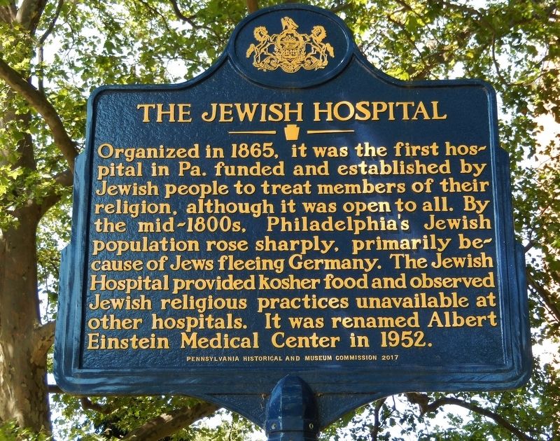 The Jewish Hospital Marker image. Click for full size.