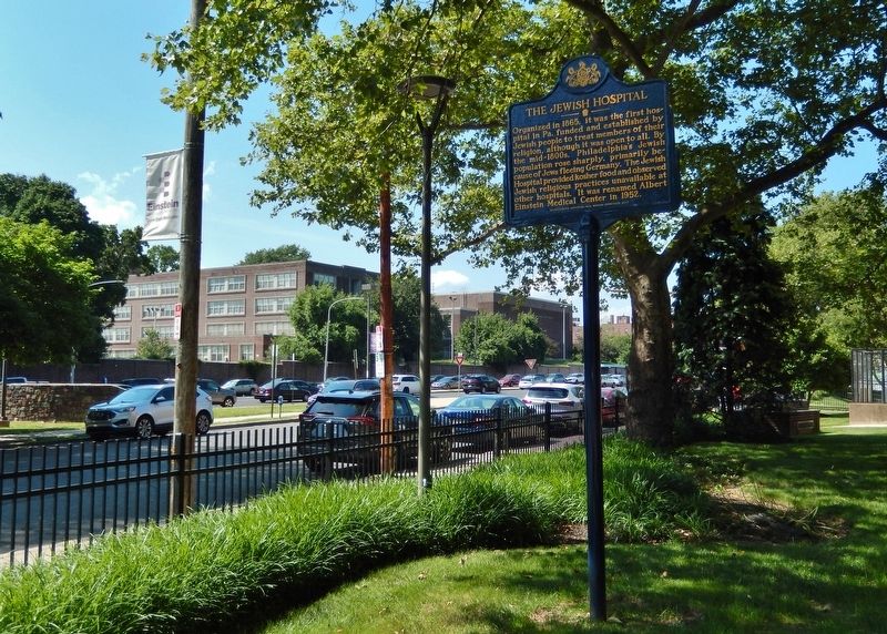 The Jewish Hospital Marker<br>(<i>wide view looking north • Old York Road in background</i>). Click for full size. The Jewish Hospital Marker<br>(<i>wide view looking north • Old York Road in background</i>) image. Click for full size.