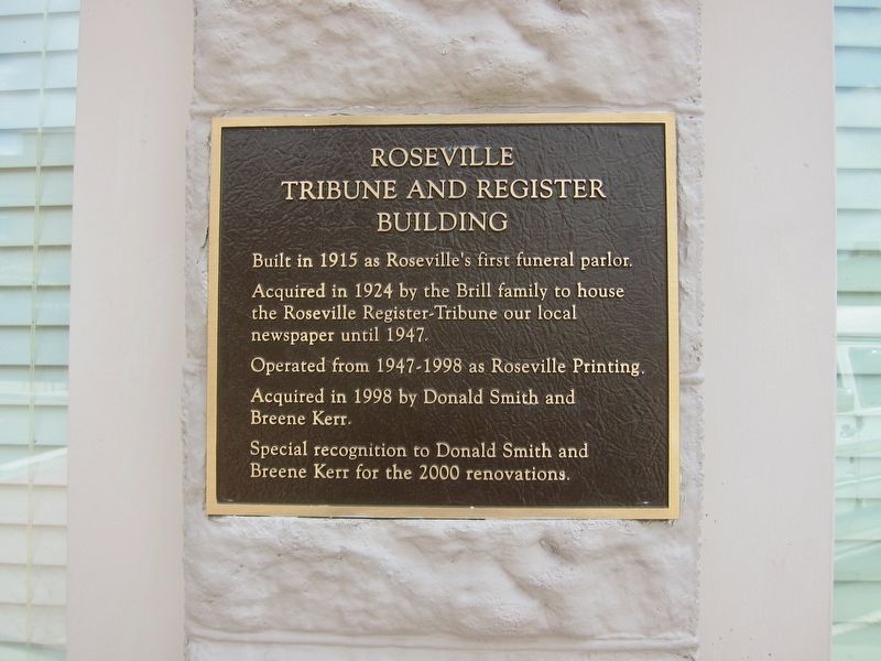 Roseville Tribune and Register Building Marker image. Click for full size.