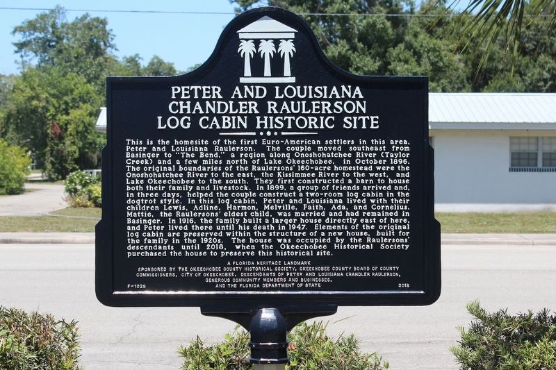 Peter and Louisiana Chandler Raulerson Log Cabin Historic Site Marker image. Click for full size.