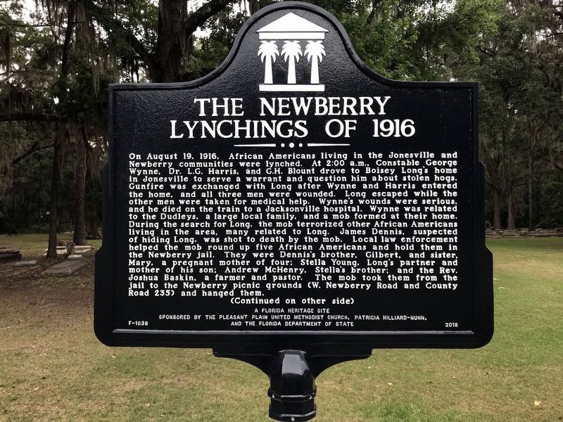 The Newberry Lynchings of 1916 Marker Side 1 image. Click for full size.