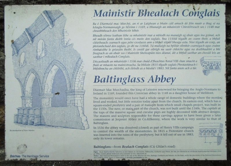 Mainistir Bhealach Conglais / Baltinglass Abbey Marker image. Click for full size.