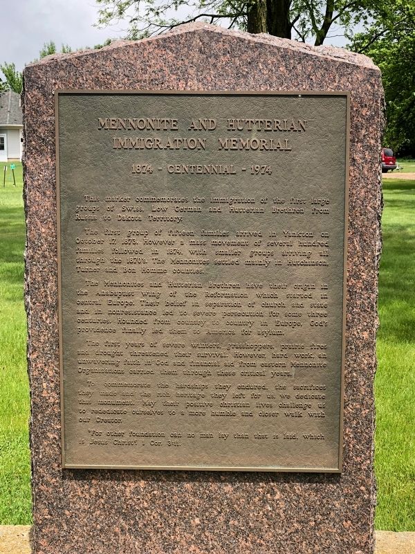 Mennonite And Hutterian Immigration Memorial. Click for full size. Mennonite And Hutterian Immigration Memorial image. Click for full size.