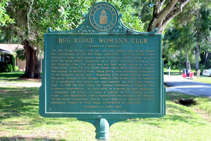 Bee Ridge Woman's Club Marker Side 1 image. Click for full size.