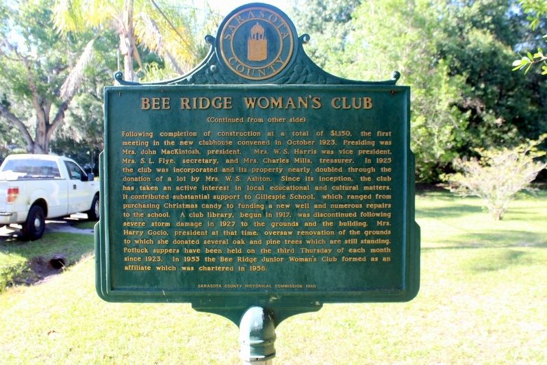 Bee Ridge Woman's Club Marker Side 2 image. Click for full size.