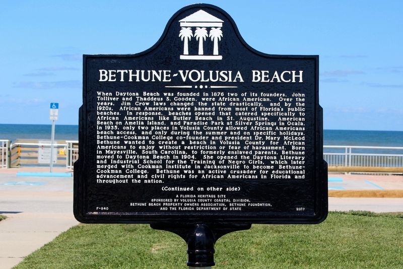 Bethune-Volusia Beach Marker Side 1 image. Click for full size.