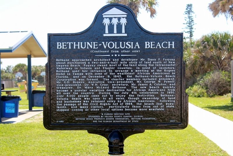 Bethune-Volusia Beach Marker Side 2 image. Click for full size.