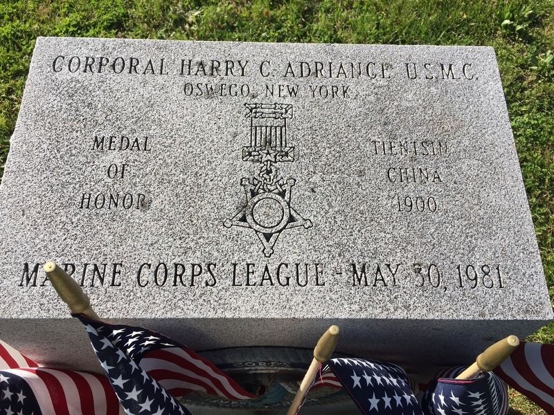 Corporal Harry C. Adriance U.S.M.C. Medal of Honor Recipient Marker image. Click for full size.