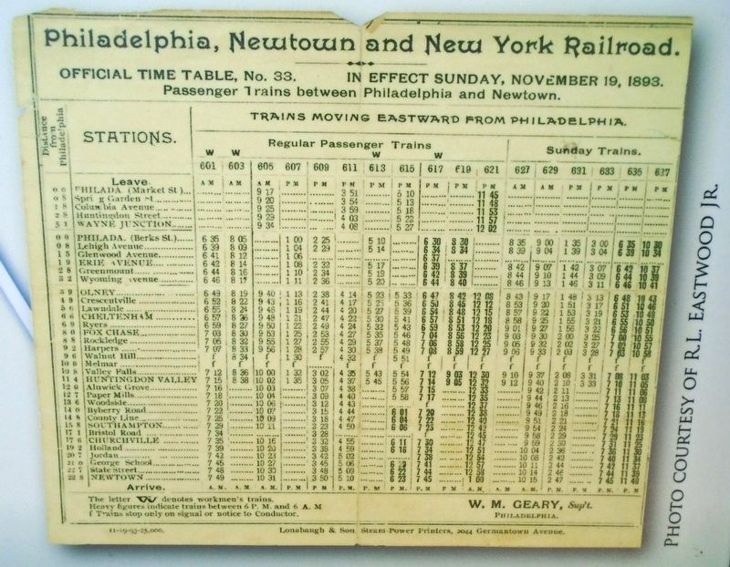 1893 Timetable on All Aboard Marker image. Click for full size.