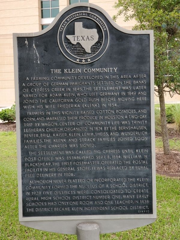 The Klein Community Marker. Click for full size. The Klein Community Marker image. Click for full size.